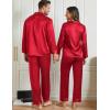imageSWOMOG Matching Couple Pajamas Set Family Satin Silk Pjs Button Loungewear Men and Women Long Sleeve SleepwearRed