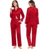 imageSWOMOG Matching Couple Pajamas Set Family Satin Silk Pjs Button Loungewear Men and Women Long Sleeve SleepwearRed