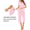 imageSWOMOG Maternity Nursing Pajamas Set 2 PCS Breastfeeding Sleepwear Short Sleeve Top and Pants Set Pregnancy Pajamas WomenPink