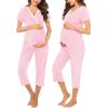 imageSWOMOG Maternity Nursing Pajamas Set 2 PCS Breastfeeding Sleepwear Short Sleeve Top and Pants Set Pregnancy Pajamas WomenPink