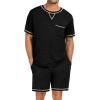 imageSWOMOG Men Modal Pajamas Set Comfy Sleepwear Short Sleeve Pjs Set Soft 2 Piece Lounge Set Cozy Nightwear with PocketsBlecked Black