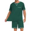 imageSWOMOG Men Modal Pajamas Set Comfy Sleepwear Short Sleeve Pjs Set Soft 2 Piece Lounge Set Cozy Nightwear with PocketsGreen