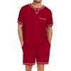 imageSWOMOG Men Modal Pajamas Set Comfy Sleepwear Short Sleeve Pjs Set Soft 2 Piece Lounge Set Cozy Nightwear with PocketsRed