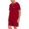 imageSWOMOG Men Modal Pajamas Set Comfy Sleepwear Short Sleeve Pjs Set Soft 2 Piece Lounge Set Cozy Nightwear with PocketsRed