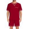 imageSWOMOG Men Modal Pajamas Set Comfy Sleepwear Short Sleeve Pjs Set Soft 2 Piece Lounge Set Cozy Nightwear with PocketsRed