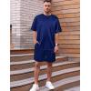imageSWOMOG Men Satin Pajamas Set Short Sleeve Silk Sleepwear Button Down 2 Piece Loungewear with PocketsNavy Blue