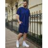 imageSWOMOG Men Satin Pajamas Set Short Sleeve Silk Sleepwear Button Down 2 Piece Loungewear with PocketsNavy Blue