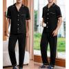 imageSWOMOG Mens Pajama Sets Short Sleeve Sleepwear Button Down Loungewear Soft Modal Lounge Pjs with Pockets SXXLLong Pantsblack