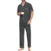 imageSWOMOG Mens Pajama Sets Short Sleeve Sleepwear Button Down Loungewear Soft Modal Lounge Pjs with Pockets SXXLLong Pantsdark Grey