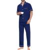 imageSWOMOG Mens Pajama Sets Short Sleeve Sleepwear Button Down Loungewear Soft Modal Lounge Pjs with Pockets SXXLLong Pantsnavy Blue