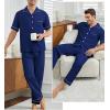 imageSWOMOG Mens Pajama Sets Short Sleeve Sleepwear Button Down Loungewear Soft Modal Lounge Pjs with Pockets SXXLLong Pantsnavy Blue
