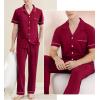 imageSWOMOG Mens Pajama Sets Short Sleeve Sleepwear Button Down Loungewear Soft Modal Lounge Pjs with Pockets SXXLLong Pantswine Red