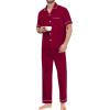 imageSWOMOG Mens Pajama Sets Short Sleeve Sleepwear Button Down Loungewear Soft Modal Lounge Pjs with Pockets SXXLLong Pantswine Red