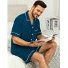 imageSWOMOG Mens Pajama Sets Short Sleeve Sleepwear Button Down Loungewear Soft Modal Lounge Pjs with Pockets SXXLOxford Blue