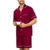 imageSWOMOG Mens Pajama Sets Short Sleeve Sleepwear Button Down Loungewear Soft Modal Lounge Pjs with Pockets SXXLWine Red
