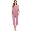 imageSWOMOG Women Maternity Pajama Set Nursing Pjs Double Layer Sleeveless Top Capri Pregnancy Set Breastfeeding Pjs with PocketsTaro Purple