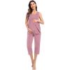 imageSWOMOG Women Maternity Pajama Set Nursing Pjs Double Layer Sleeveless Top Capri Pregnancy Set Breastfeeding Pjs with PocketsTaro Purple