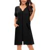 imageSWOMOG Women Zipper Up Robe Short Sleeves Nightgown Zip Front Housecoat Soft Bathrobe with PocketsBlack Grey