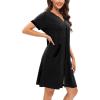 imageSWOMOG Women Zipper Up Robe Short Sleeves Nightgown Zip Front Housecoat Soft Bathrobe with PocketsBlack Grey