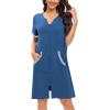 imageSWOMOG Women Zipper Up Robe Short Sleeves Nightgown Zip Front Housecoat Soft Bathrobe with PocketsNavy
