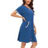 imageSWOMOG Women Zipper Up Robe Short Sleeves Nightgown Zip Front Housecoat Soft Bathrobe with PocketsNavy