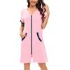 imageSWOMOG Women Zipper Up Robe Short Sleeves Nightgown Zip Front Housecoat Soft Bathrobe with PocketsPink