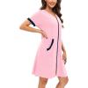 imageSWOMOG Women Zipper Up Robe Short Sleeves Nightgown Zip Front Housecoat Soft Bathrobe with PocketsPink