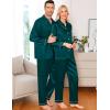 imageSWOMOG Women ampamp Men Satin Pajamas Set Couple Matching Pajamas Long Sleeve Sleepwear Button Down Loungewear 2 Pcs Pj SetZ Deep Green With Classic Collar