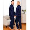imageSWOMOG Women ampamp Men Satin Pajamas Set Couple Matching Pajamas Long Sleeve Sleepwear Button Down Loungewear 2 Pcs Pj SetZ Deep Navy Blue With Classic Collar