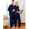 imageSWOMOG Women ampamp Men Satin Pajamas Set Couple Matching Pajamas Long Sleeve Sleepwear Button Down Loungewear 2 Pcs Pj SetZ Deep Navy Blue With Classic Collar