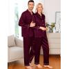 imageSWOMOG Women ampamp Men Satin Pajamas Set Couple Matching Pajamas Long Sleeve Sleepwear Button Down Loungewear 2 Pcs Pj SetZ Deep Wine Red With Classic Collar