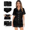 imageSWOMOG Womens 3pcs Pajamas Set Silk Satin Short Sleeve Sleepwear Button Down Loungewear Pjs NightwearBlack  2 Pockets
