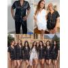 imageSWOMOG Womens 3pcs Pajamas Set Silk Satin Short Sleeve Sleepwear Button Down Loungewear Pjs NightwearBlack  2 Pockets