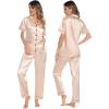 imageSWOMOG Womens 3pcs Pajamas Set Silk Satin Short Sleeve Sleepwear Button Down Loungewear Pjs NightwearChampagne  2 Pockets