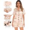 imageSWOMOG Womens 3pcs Pajamas Set Silk Satin Short Sleeve Sleepwear Button Down Loungewear Pjs NightwearChampagne  2 Pockets