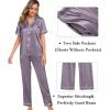 imageSWOMOG Womens 3pcs Pajamas Set Silk Satin Short Sleeve Sleepwear Button Down Loungewear Pjs NightwearChestnut