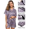 imageSWOMOG Womens 3pcs Pajamas Set Silk Satin Short Sleeve Sleepwear Button Down Loungewear Pjs NightwearChestnut