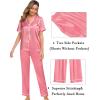 imageSWOMOG Womens 3pcs Pajamas Set Silk Satin Short Sleeve Sleepwear Button Down Loungewear Pjs NightwearCoral Red