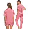 imageSWOMOG Womens 3pcs Pajamas Set Silk Satin Short Sleeve Sleepwear Button Down Loungewear Pjs NightwearCoral Red