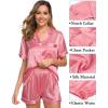 imageSWOMOG Womens 3pcs Pajamas Set Silk Satin Short Sleeve Sleepwear Button Down Loungewear Pjs NightwearCoral Red