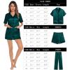 imageSWOMOG Womens 3pcs Pajamas Set Silk Satin Short Sleeve Sleepwear Button Down Loungewear Pjs NightwearDeep Green  2 Pockets
