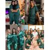 imageSWOMOG Womens 3pcs Pajamas Set Silk Satin Short Sleeve Sleepwear Button Down Loungewear Pjs NightwearDeep Green  2 Pockets