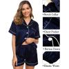 imageSWOMOG Womens 3pcs Pajamas Set Silk Satin Short Sleeve Sleepwear Button Down Loungewear Pjs NightwearDeep Navy Blue