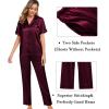 imageSWOMOG Womens 3pcs Pajamas Set Silk Satin Short Sleeve Sleepwear Button Down Loungewear Pjs NightwearDeep Wine Red