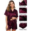 imageSWOMOG Womens 3pcs Pajamas Set Silk Satin Short Sleeve Sleepwear Button Down Loungewear Pjs NightwearDeep Wine Red