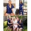 imageSWOMOG Womens 3pcs Pajamas Set Silk Satin Short Sleeve Sleepwear Button Down Loungewear Pjs NightwearNavy Blue  2 Pockets