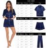 imageSWOMOG Womens 3pcs Pajamas Set Silk Satin Short Sleeve Sleepwear Button Down Loungewear Pjs NightwearNavy Blue  2 Pockets