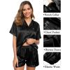 imageSWOMOG Womens 3pcs Pajamas Set Silk Satin Short Sleeve Sleepwear Button Down Loungewear Pjs NightwearObsidian