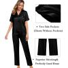 imageSWOMOG Womens 3pcs Pajamas Set Silk Satin Short Sleeve Sleepwear Button Down Loungewear Pjs NightwearObsidian