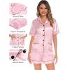 imageSWOMOG Womens 3pcs Pajamas Set Silk Satin Short Sleeve Sleepwear Button Down Loungewear Pjs NightwearPink  2 Pockets